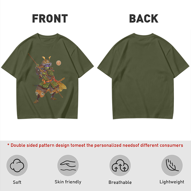 Olive T-Shirt Featuring Samurai Teenage Mutant Ninja Turtle Art