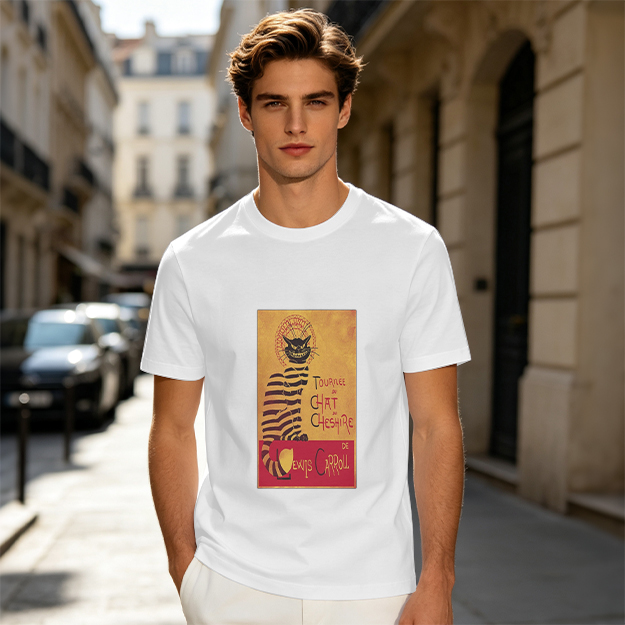 Olive T-shirt with Cheshire Cat Tournee Chat Print