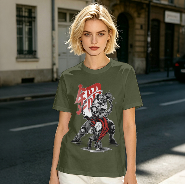 Olive T-shirt with Fullmetal Alchemist Character Art Print