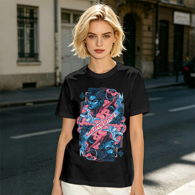 Olive Graphic Tee With Teleportation Demon Artwork