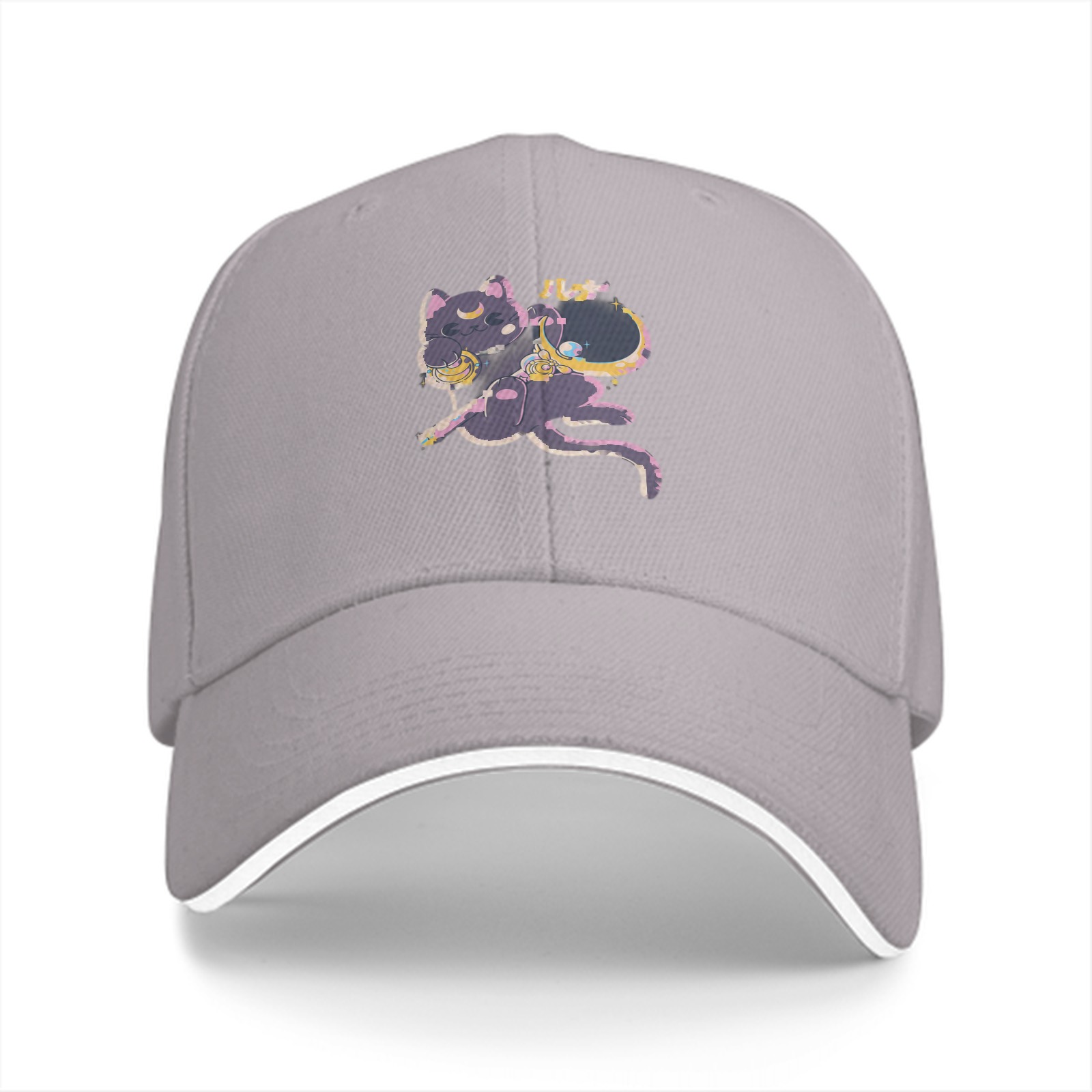Black baseball cap with cute dark cat moon graphic
