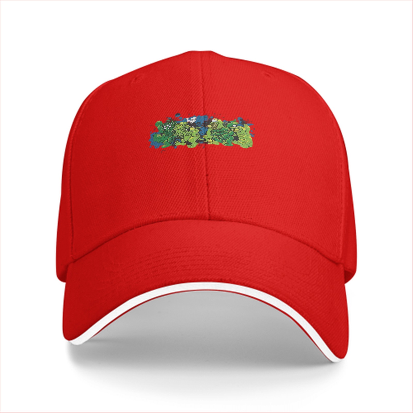 Black baseball cap with green monster graphic print
