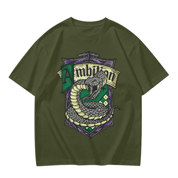 Olive Green Slytherin Ambition Snake Crest Graphic T-Shirt