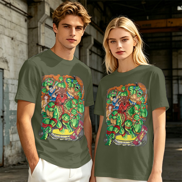 Olive Green Teenage Mutant Ninja Turtles Group Graphic T-Shirt
