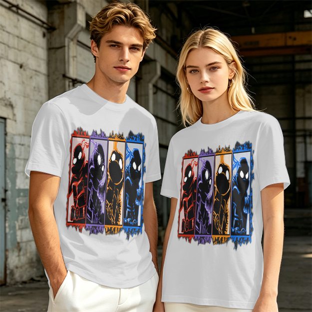Olive T-Shirt With Four Superhero Silhouette Panels