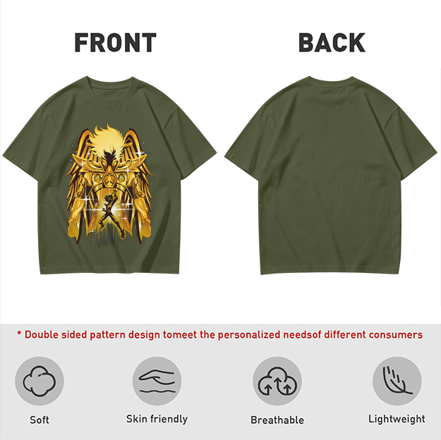Olive T-Shirt With Gold Pegasus Armor Anime Graphic