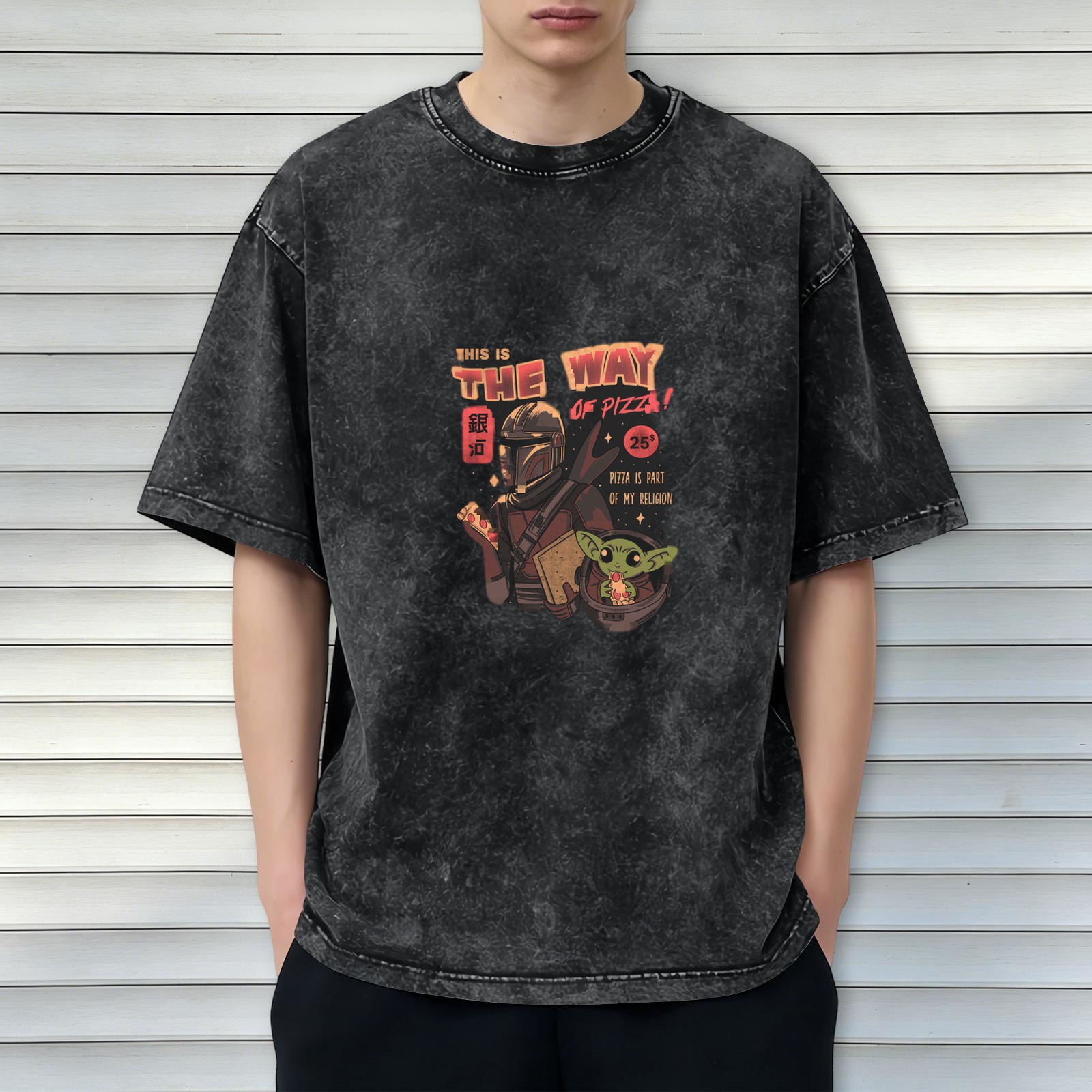 Washed black graphic t-shirt with This Is The Way Of Pizza design