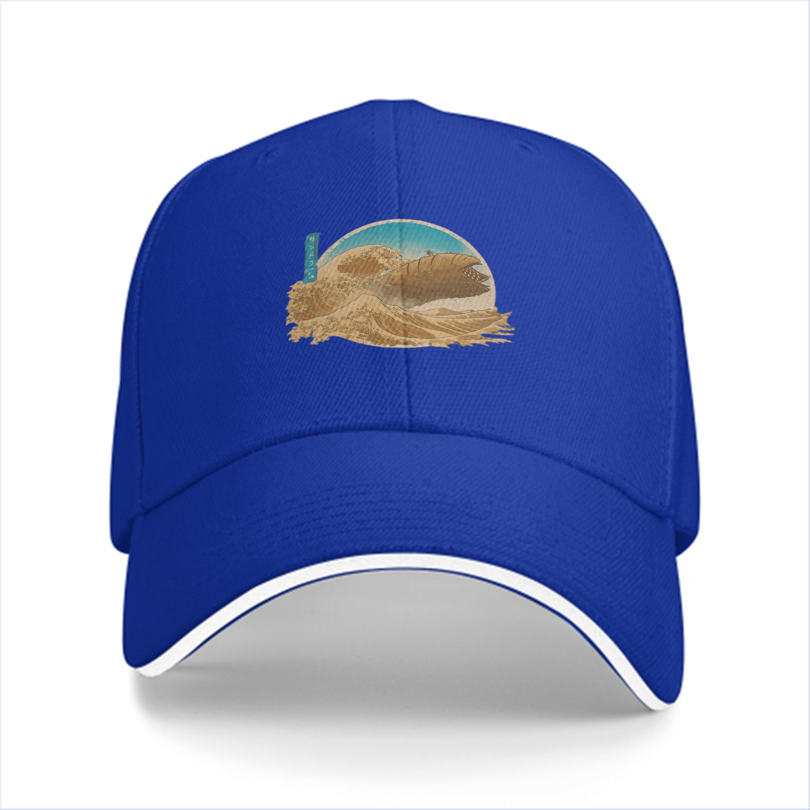 Black Baseball Cap with Japanese Wave Art Print