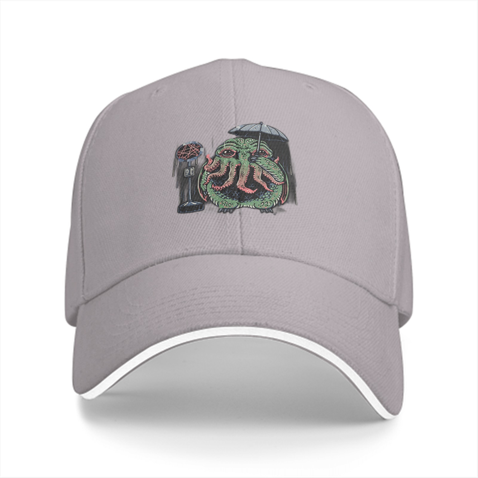 Black Baseball Cap With Cthulhu Holding Umbrella Microphone Print