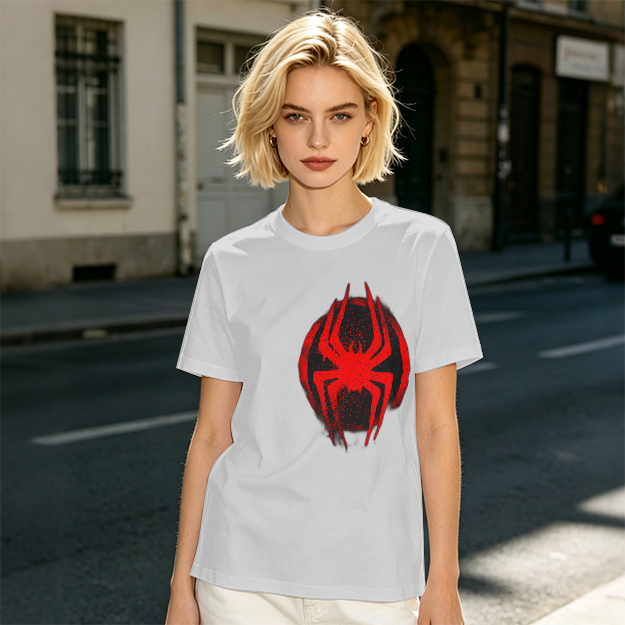 Olive T-Shirt with Red Spider Logo Graphic