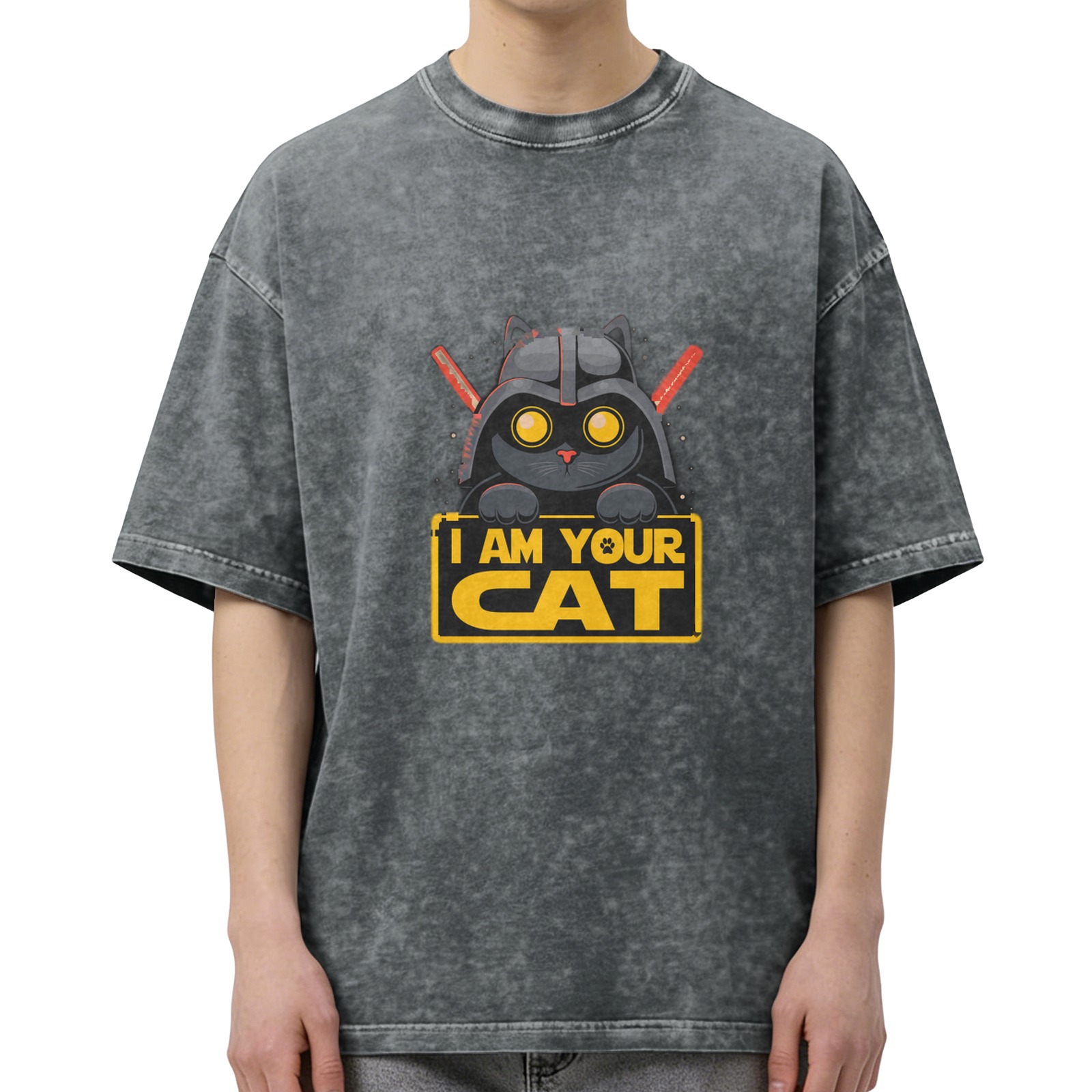 I Am Your Cat Darth Vader Parody Black Acid Wash T-Shirt
