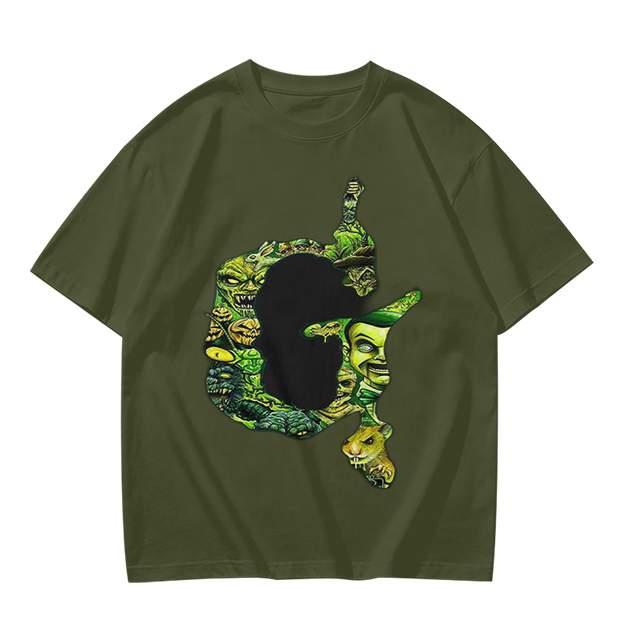 Olive Green T-Shirt With Monster Filled Letter G Graphic