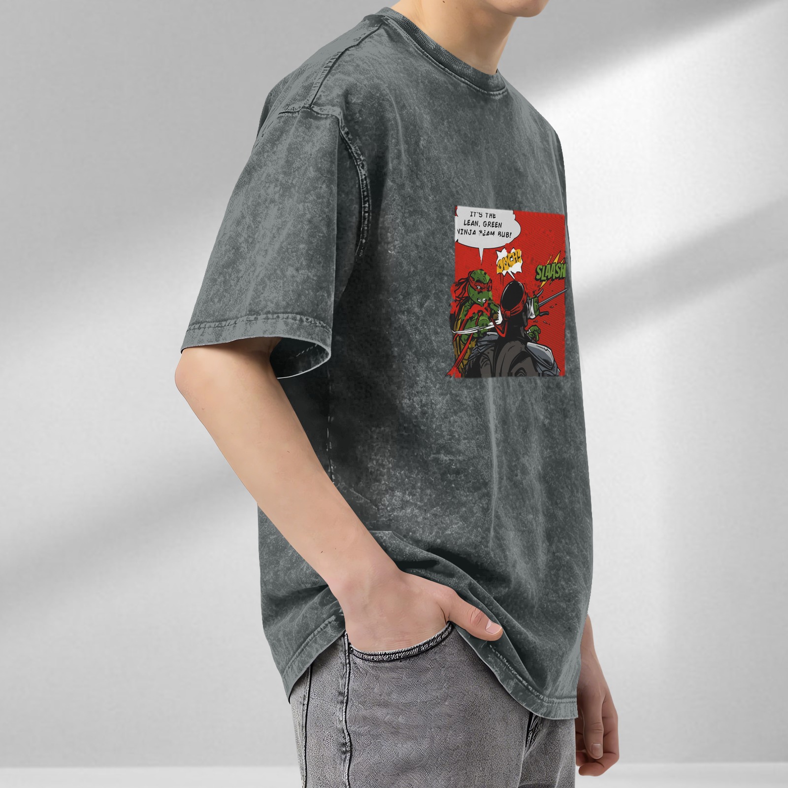 Washed black t-shirt with Teenage Mutant Ninja Turtles comic print