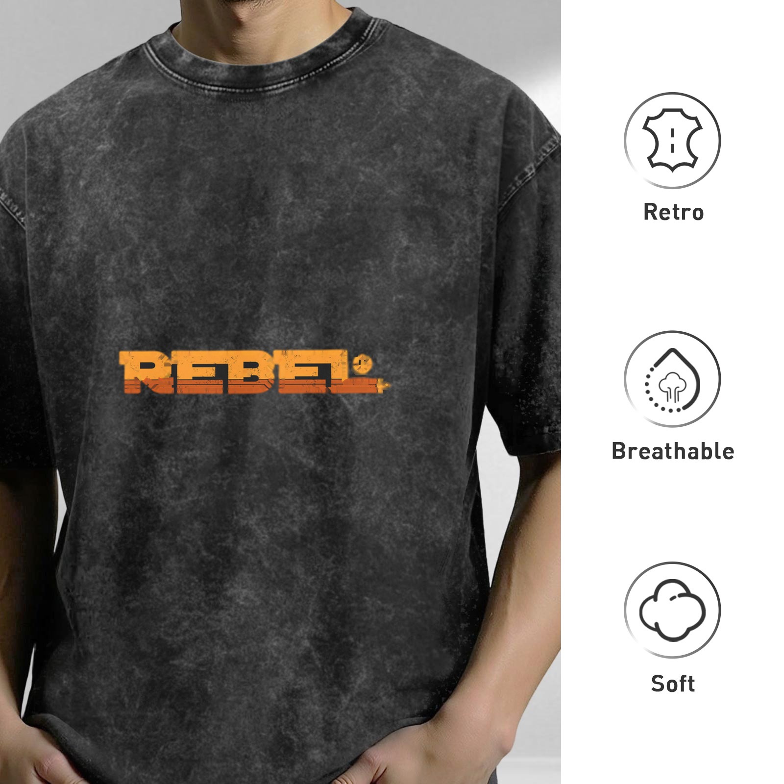 Oversized Acid Wash T-Shirt with Rebel Graphic Print