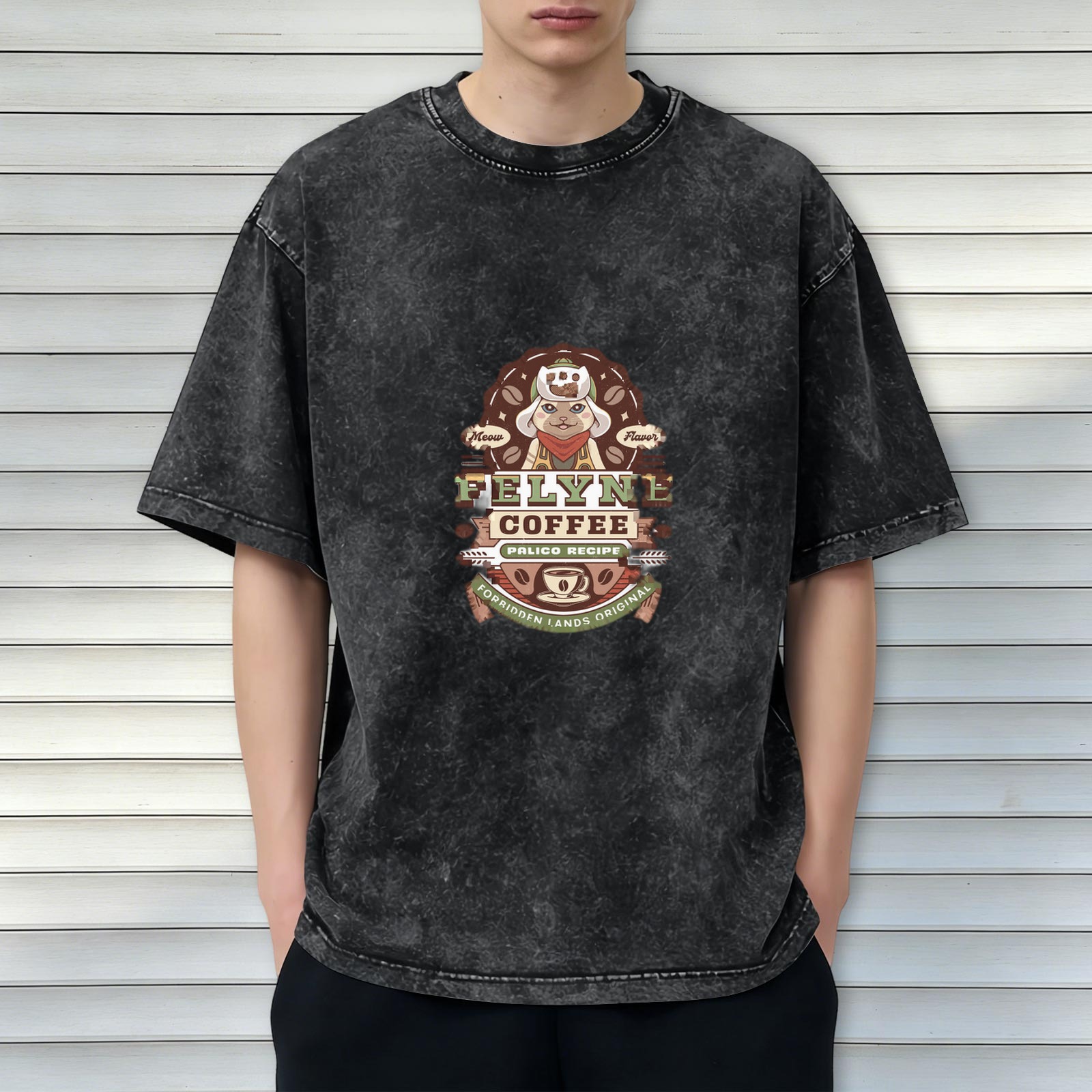 Felyne Coffee Palico Recipe Vintage Washed Graphic T-Shirt