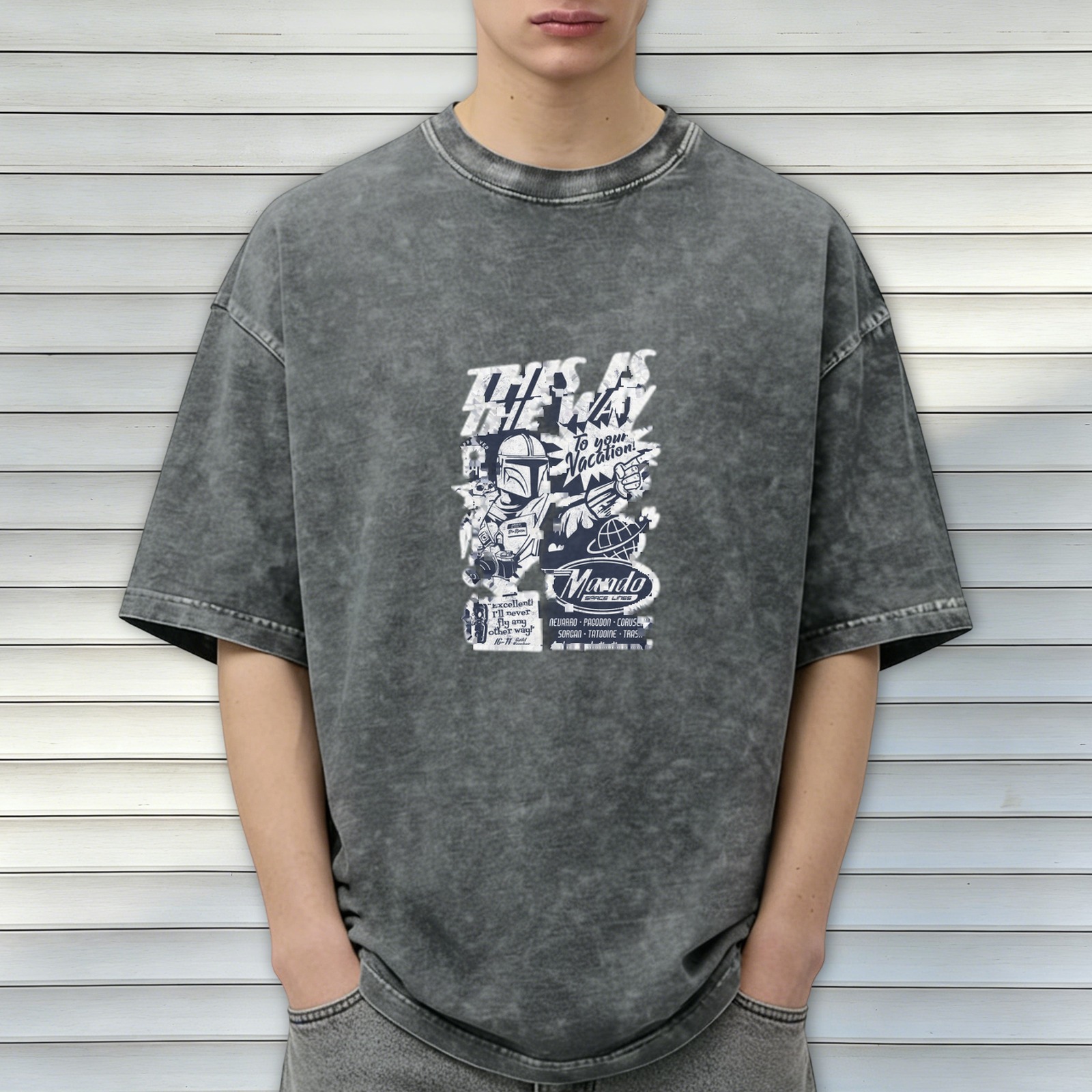 Washed Black Graphic T-Shirt with This Is The Way Vacation Design