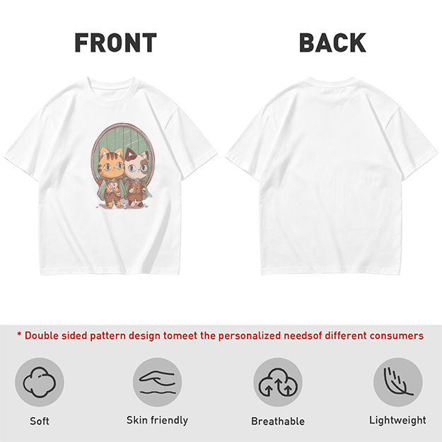 Olive Green T-Shirt With Cute Cat Fantasy Character Print