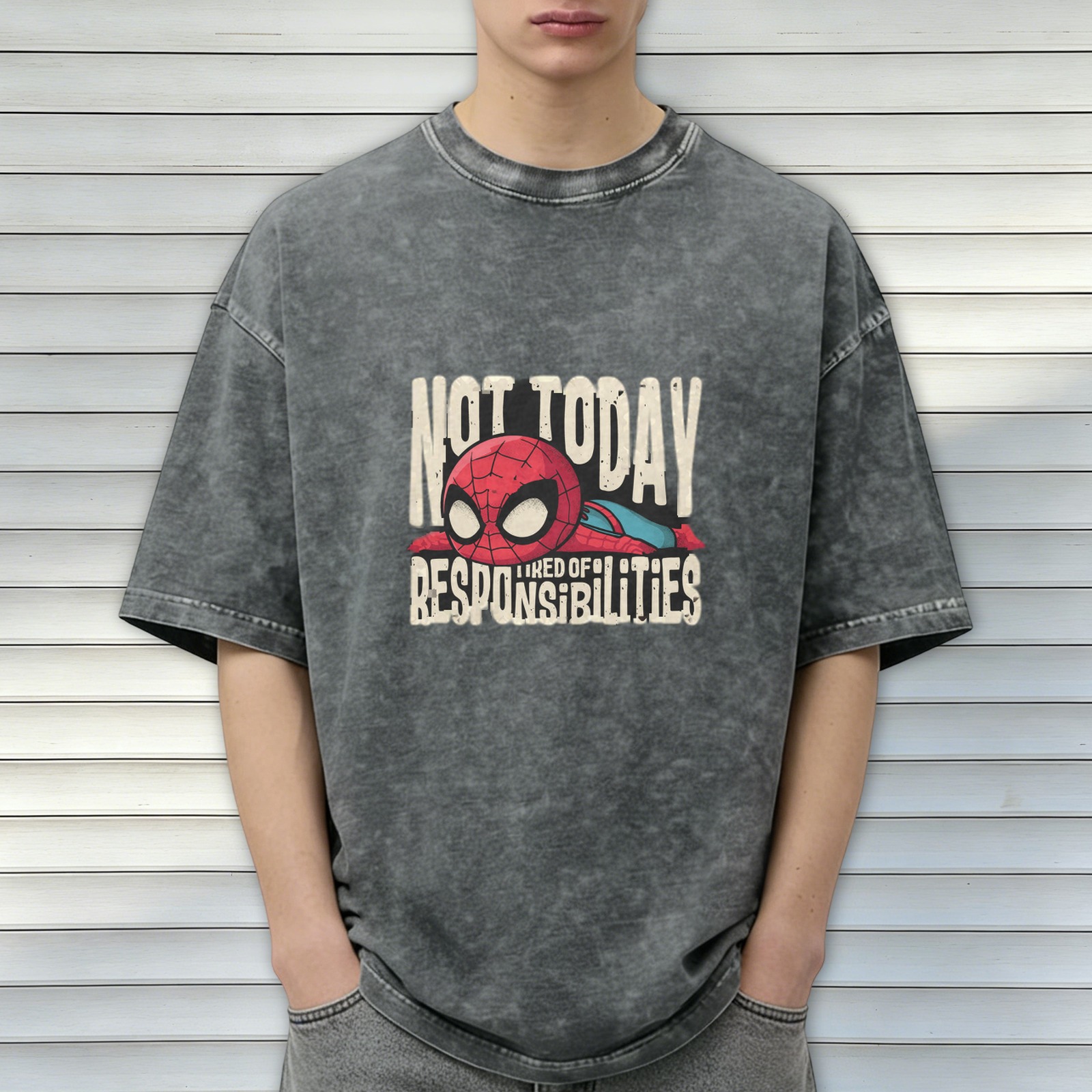 Not Today Tired of Responsibilities Spider-Man Graphic Oversized T-Shirt