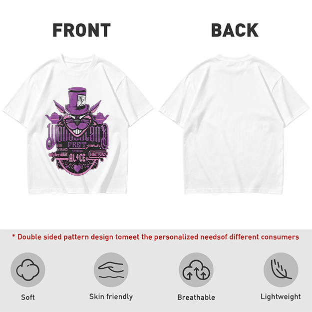 Olive T-Shirt with Wonderland Cheshire Cat Mad Hatter Print