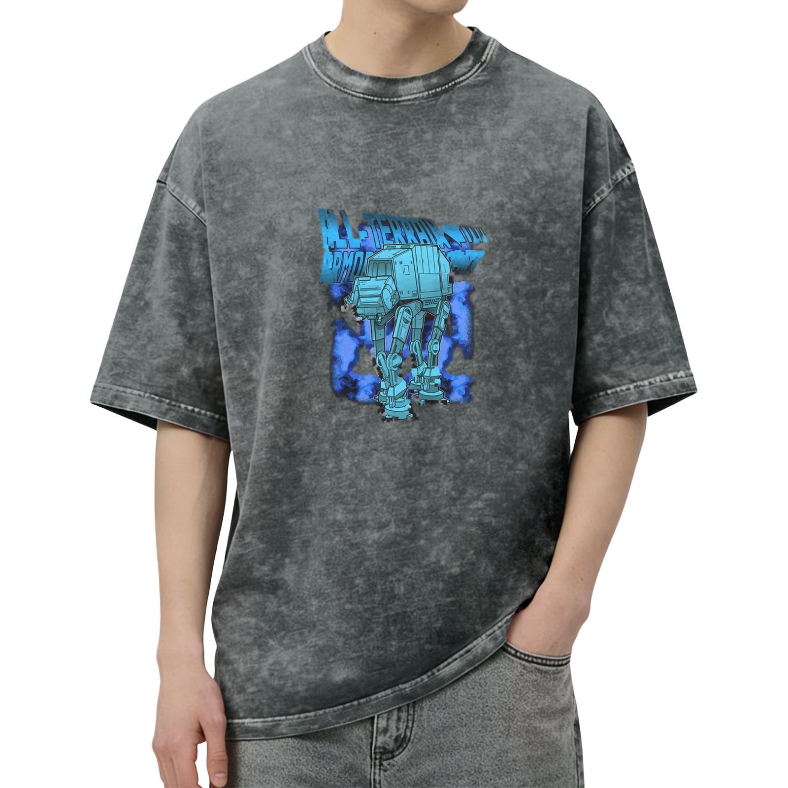 Washed Black T-Shirt With Star Wars AT-AT Walker Graphic