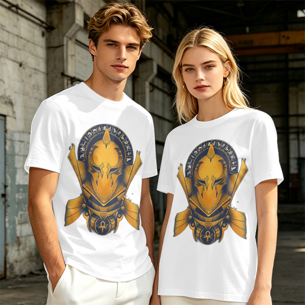 Olive T-Shirt with Ancient Egyptian Style Golden Helmet Print