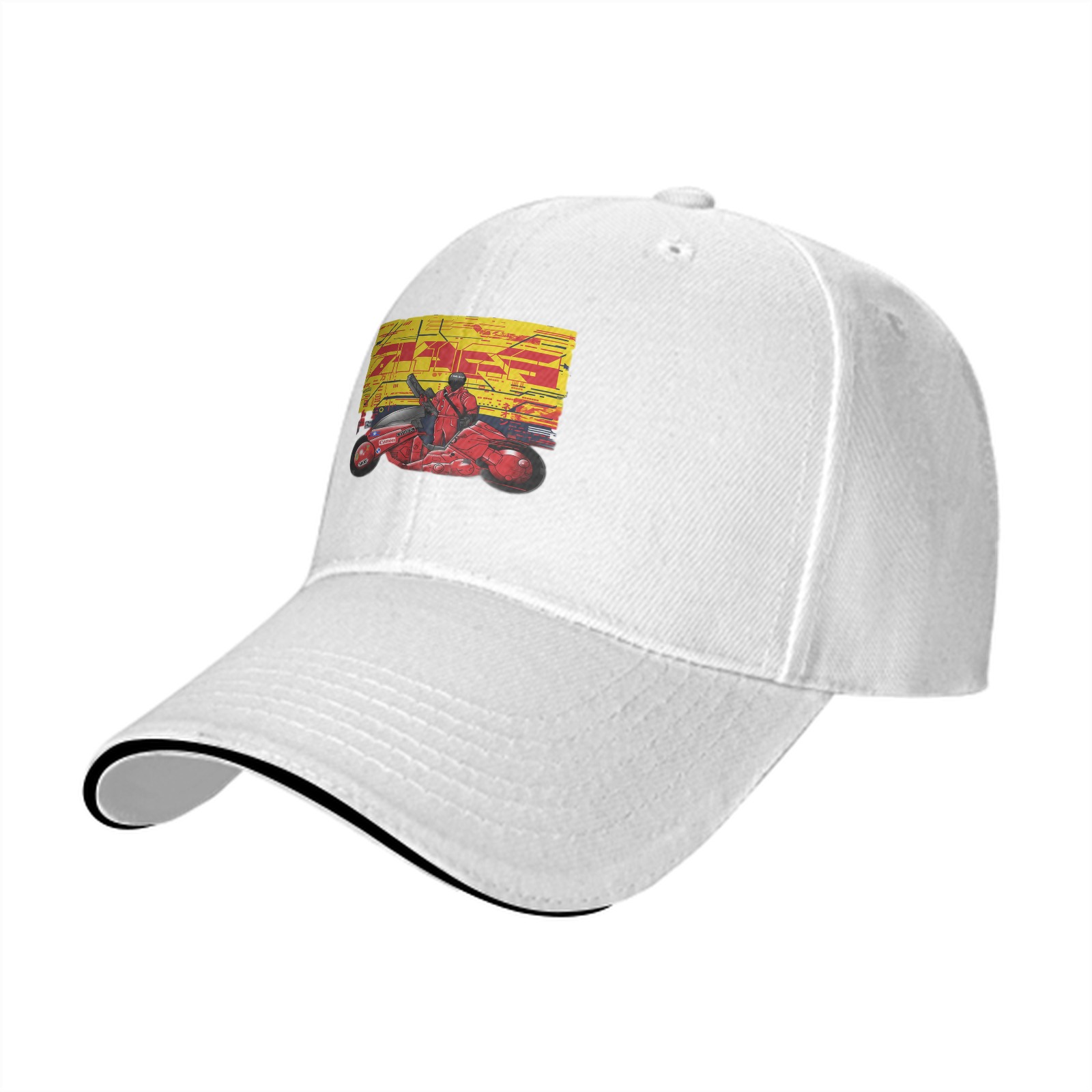 Black Baseball Cap with Anime Motorcycle Rider Graphic