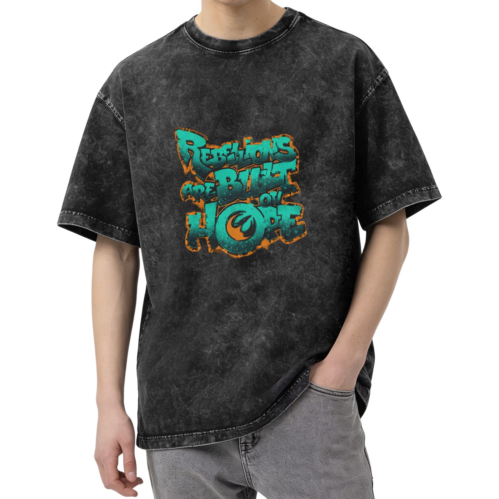 oversized acid wash t-shirt with rebellions are built on hope graphic