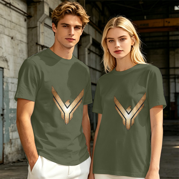 Olive Green T-Shirt With Gold Winged Emblem Graphic