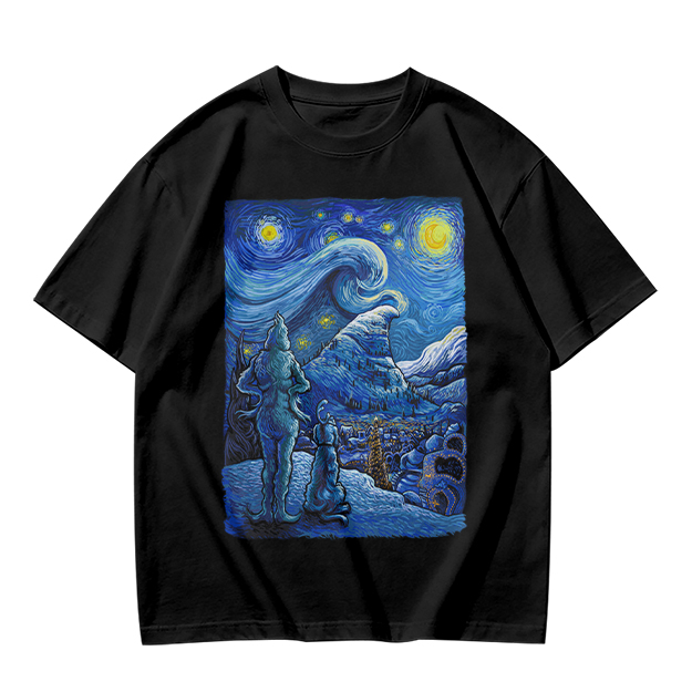 Olive T-Shirt with Starry Night Alien Landscape Art Print
