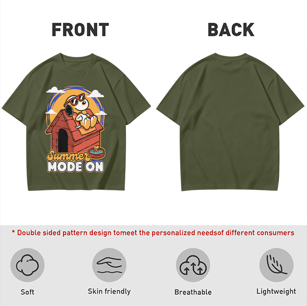 Olive t-shirt with Snoopy summer mode on graphic design
