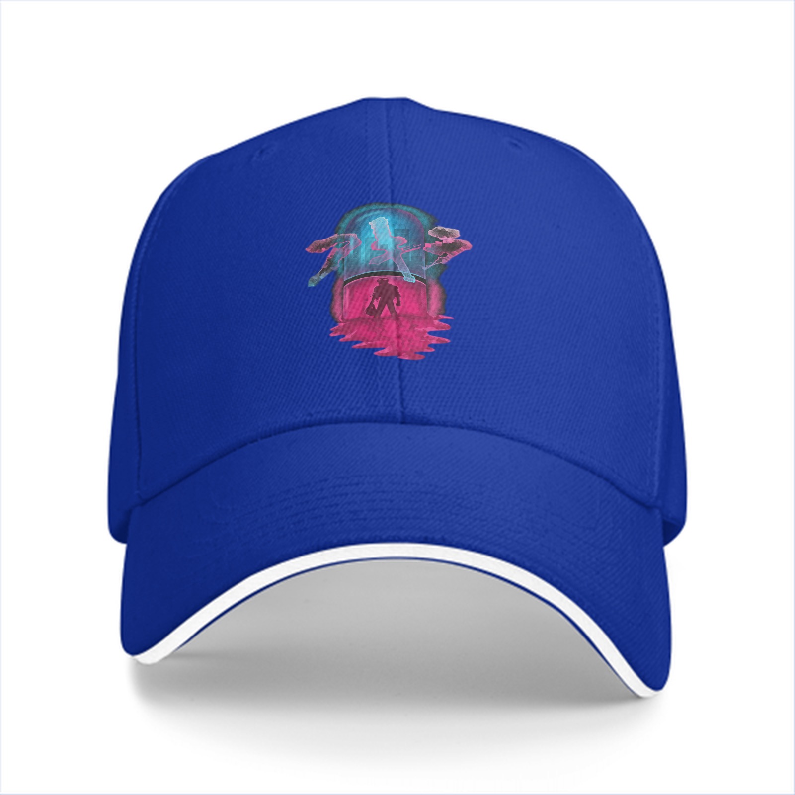 Black Baseball Cap With Neon Anime Style Graphic Print