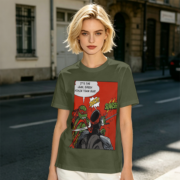 Olive T-Shirt with Ninja Turtles Comic Print