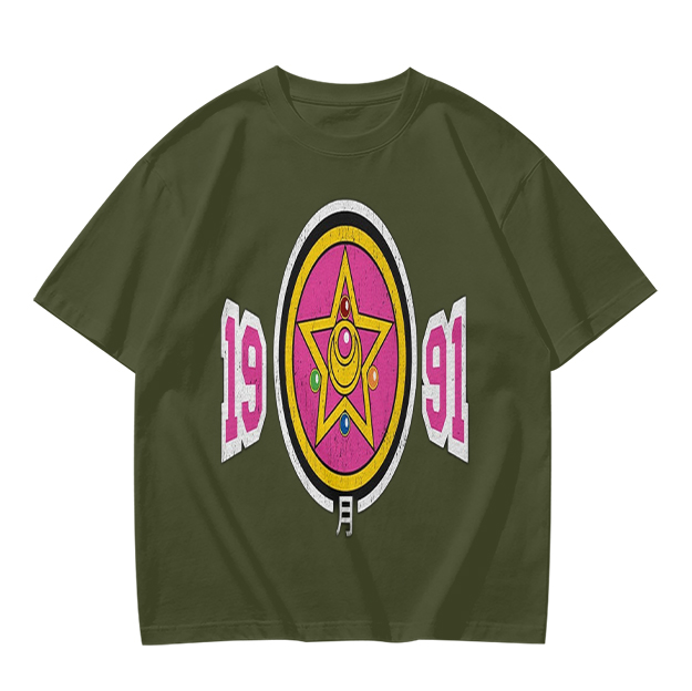 Olive Graphic T-Shirt With 1991 And Star Emblem Print