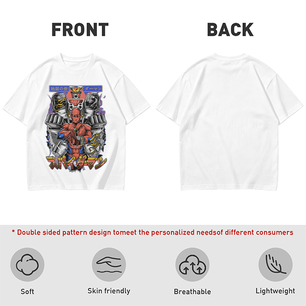 Olive T-shirt with Japanese Spider-Man Mech Graphic Print