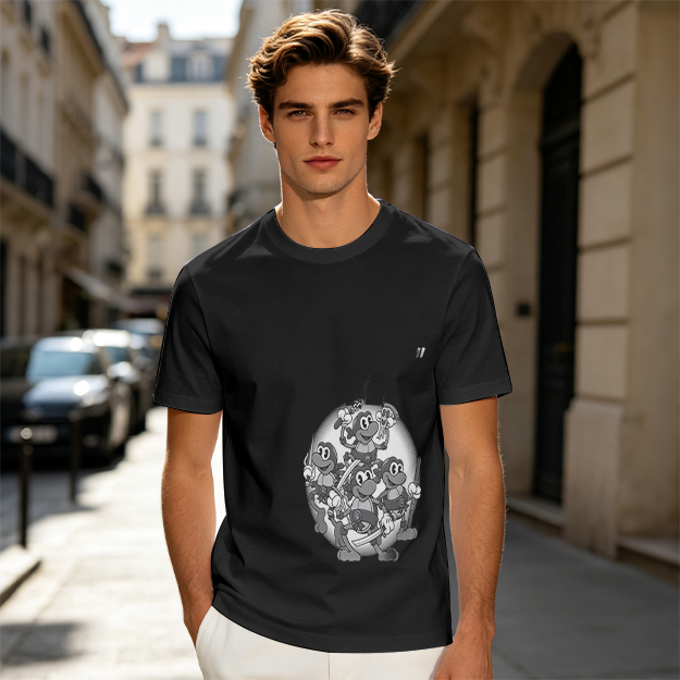 Olive green graphic t-shirt with cartoon monkey crew print