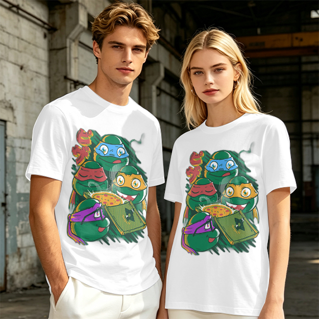 Olive T-Shirt Featuring Teenage Mutant Ninja Turtles With Pizza
