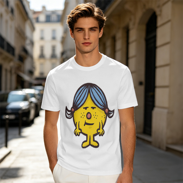 Olive Green T-Shirt With Grumpy Yellow Cartoon Girl Print