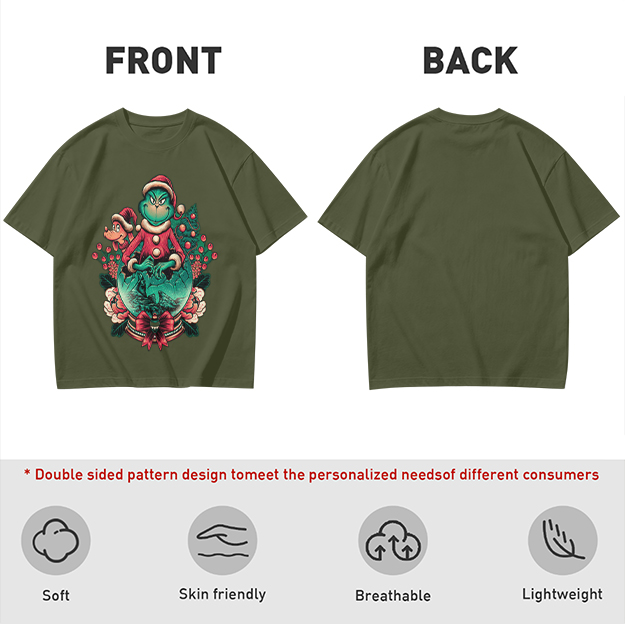 Olive Green Christmas Grinch Graphic T-Shirt