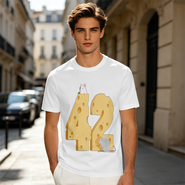 Olive T-Shirt With Cheese Number 42 And Mice Graphic