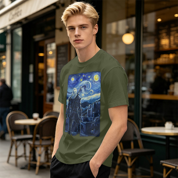 Olive T-Shirt With Starry Night Witcher Art Print