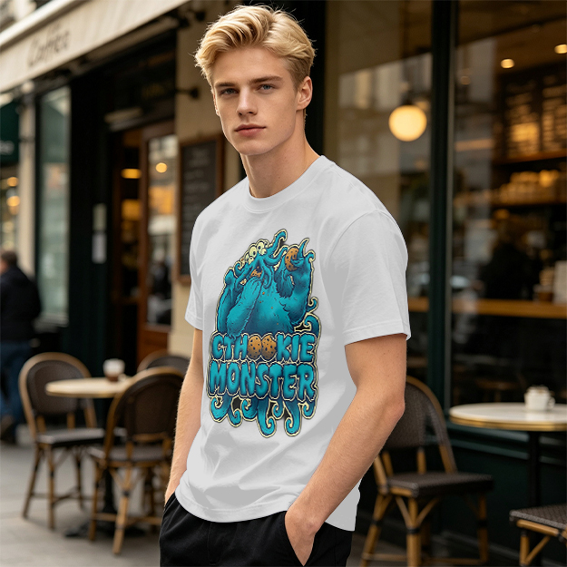 Olive t-shirt with Cthookie Monster graphic print