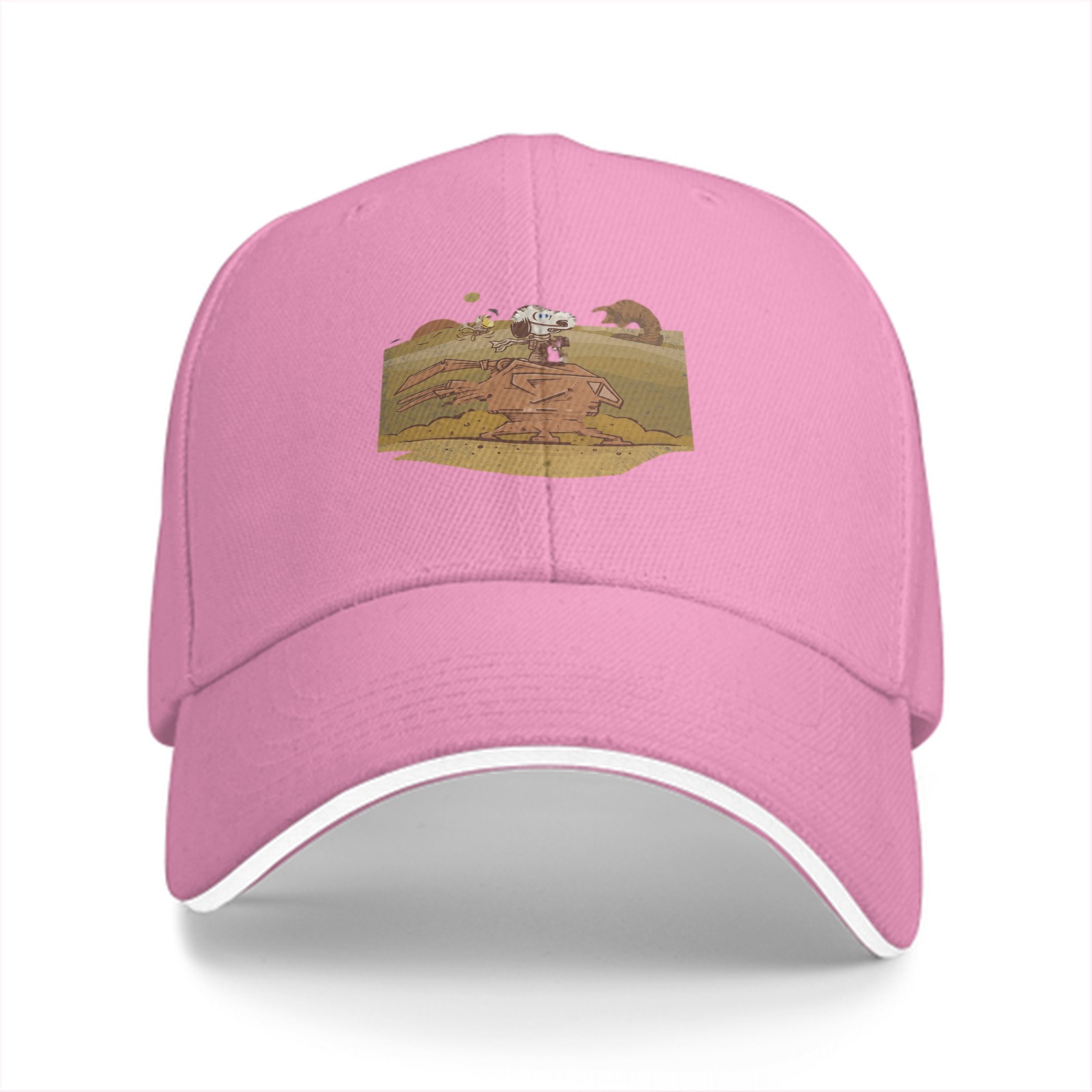 Black baseball cap with Snoopy desert scene graphic print
