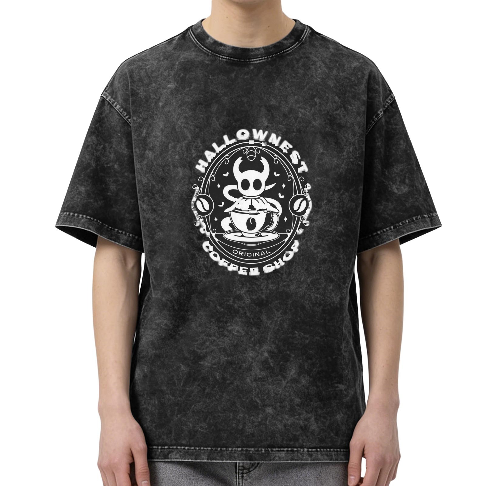 Hollow Knight Hallownest Coffee Shop Graphic Oversized Washed T-Shirt