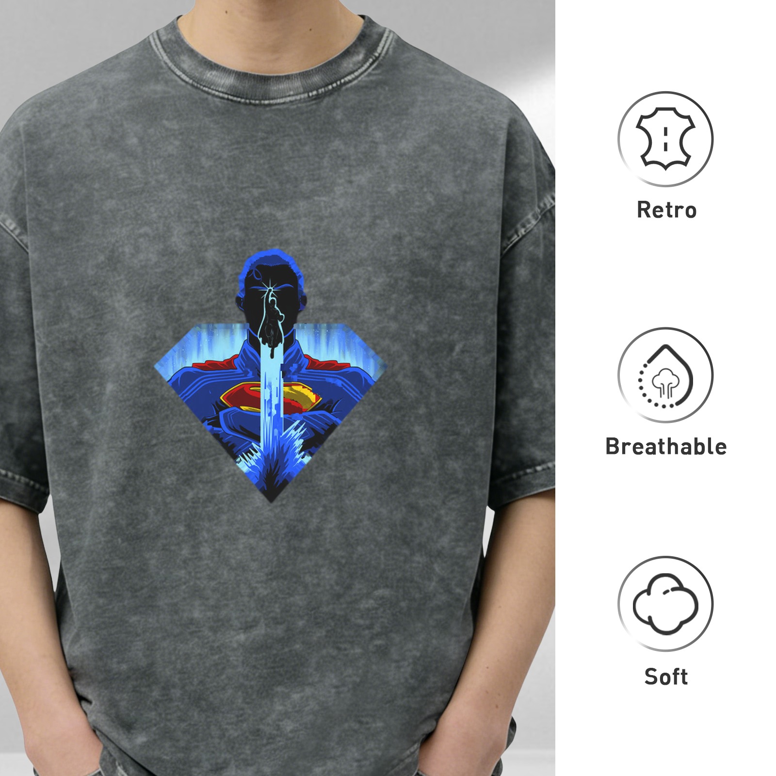Washed black oversized t-shirt with Superman laser eye graphic