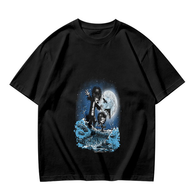 Olive T-Shirt With Gothic Moonlit Water Creature Graphic Print