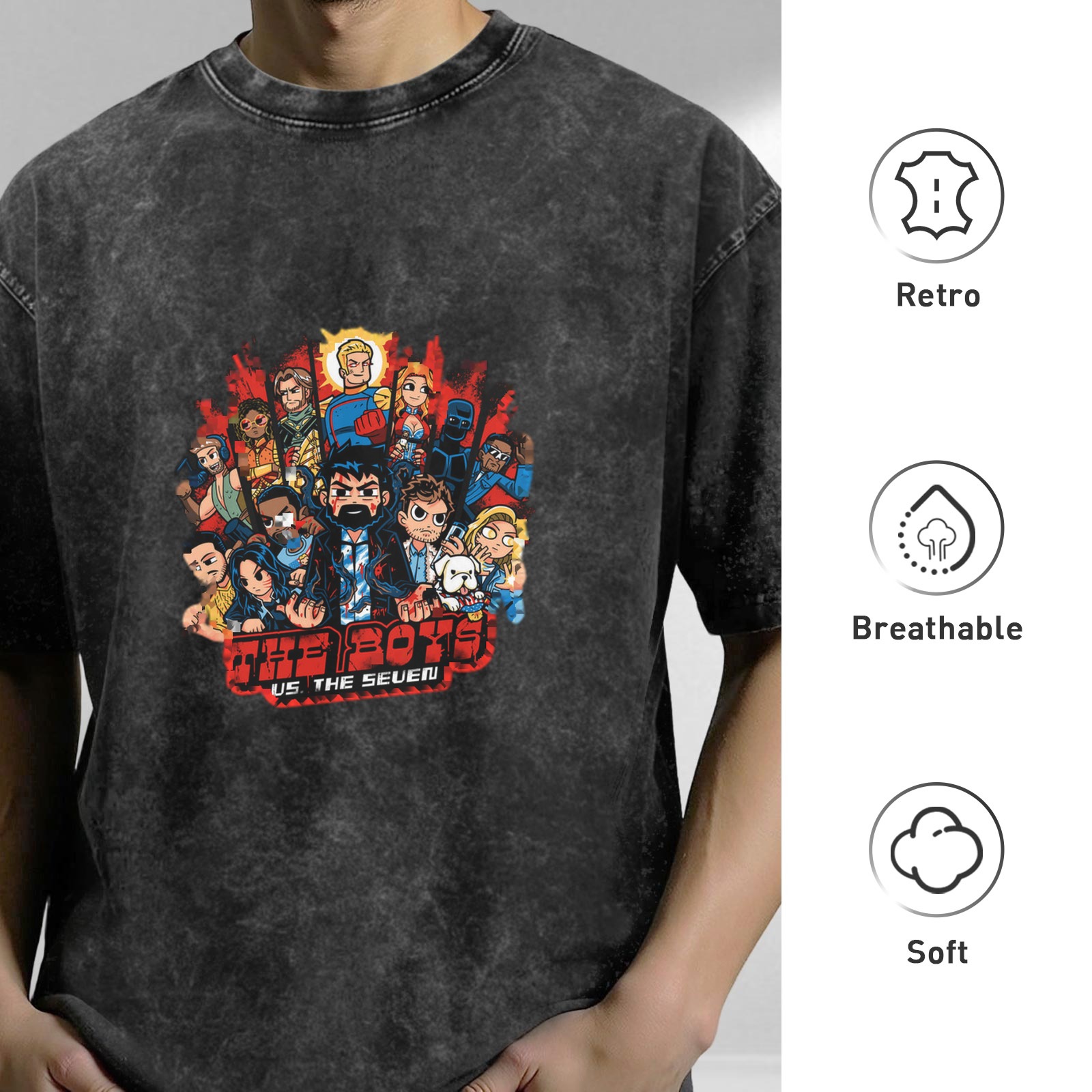 The Boys vs The Seven Cartoon Graphic Stonewashed T-Shirt