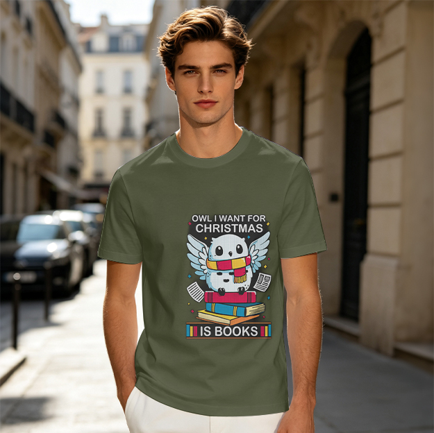 Owl I Want For Christmas Is Books Graphic T-Shirt