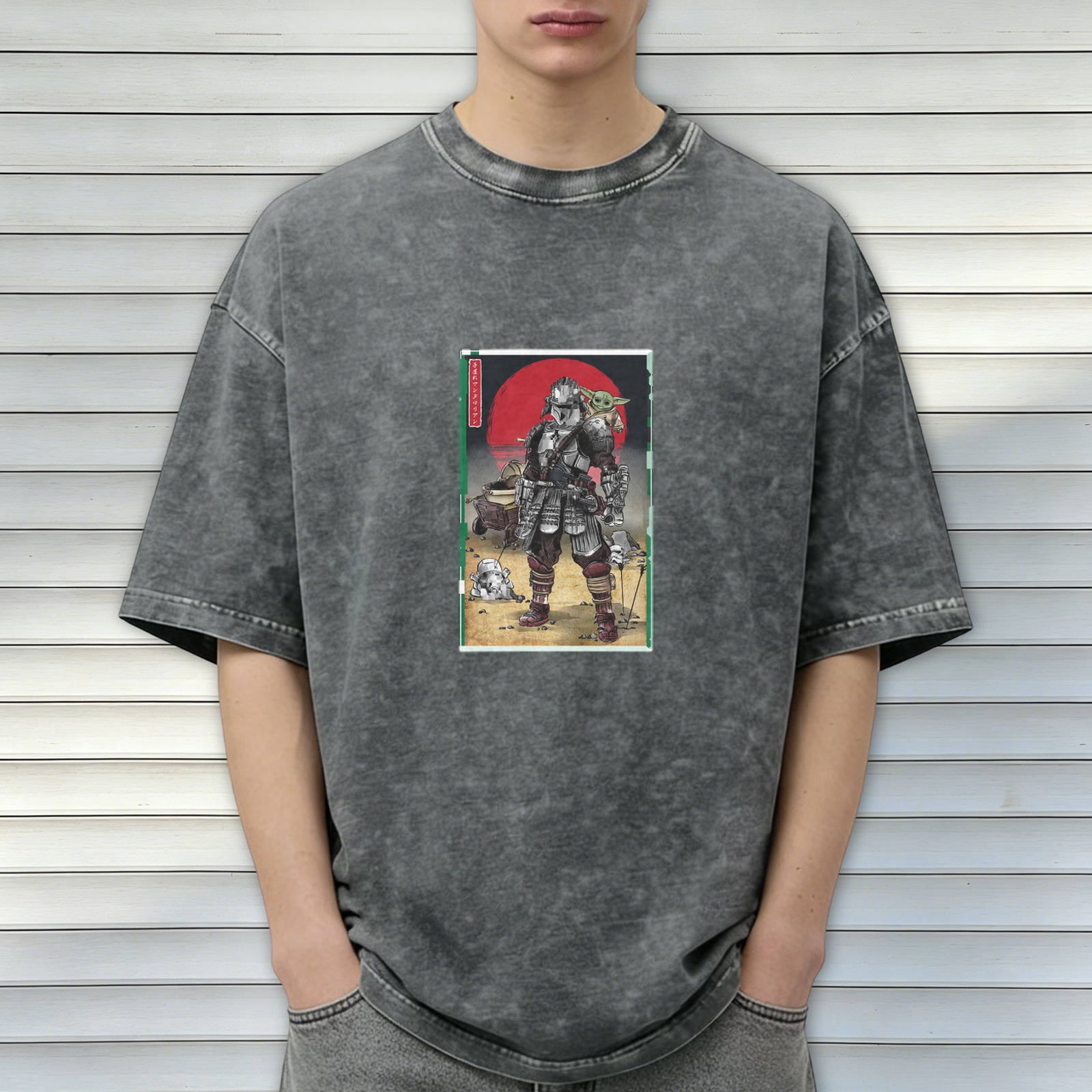 Star Wars Samurai Mandalorian & Grogu Graphic Stone Wash T-Shirt