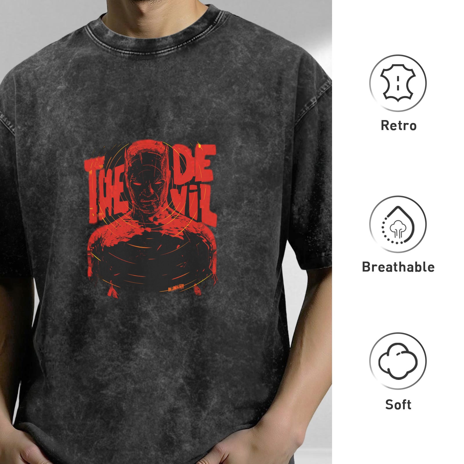 Washed Black T-Shirt With Daredevil The Devil Graphic Print