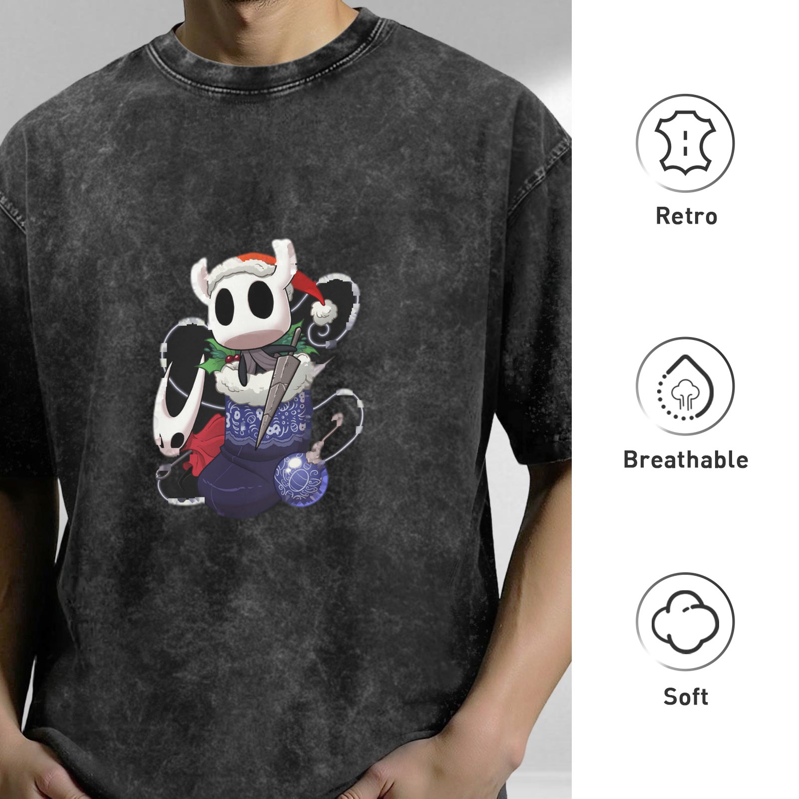 Hollow Knight Christmas Graphic Washed Black T-Shirt